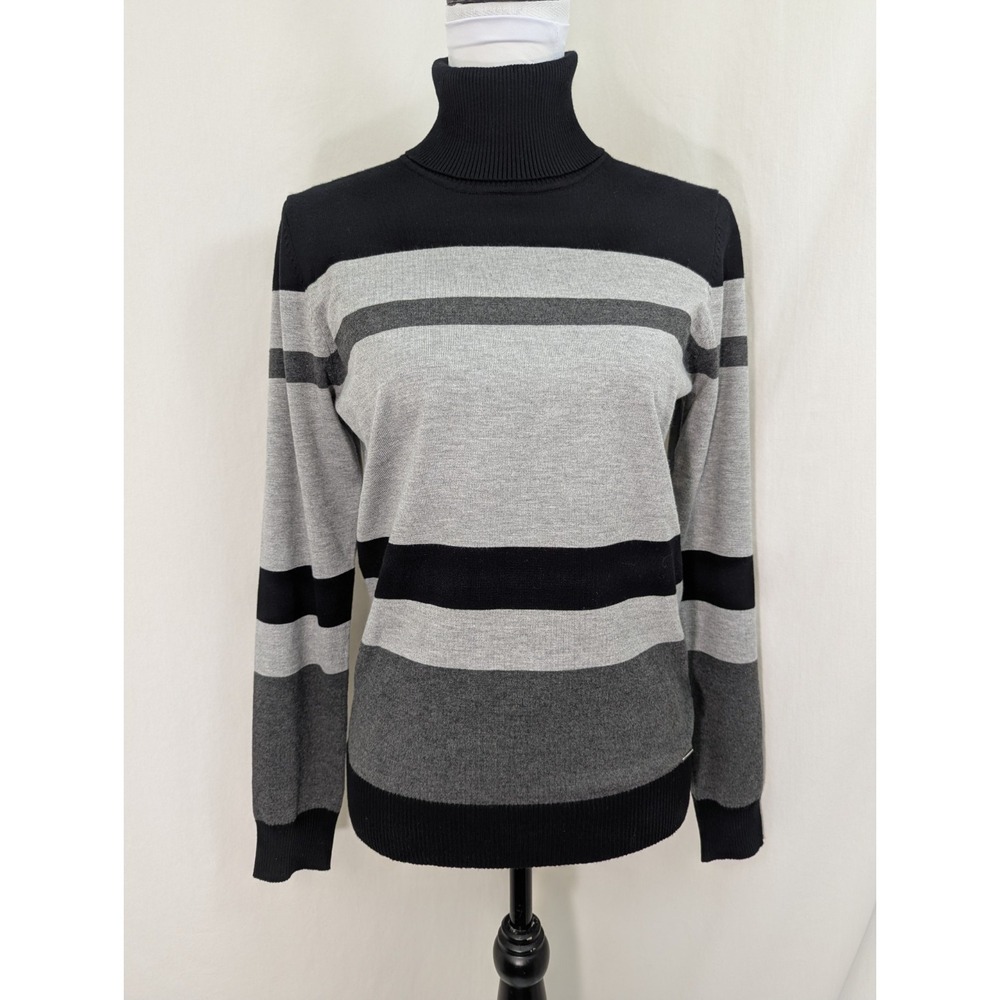 NWOT Calvin Klein Color Block Butter Soft Black Gray Sweater Women's Size Medium
